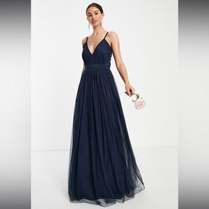ASOS  Anaya With Love Bridesmaid tulle plunge front maxi dress- navy dress